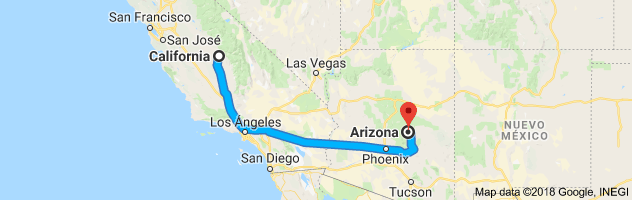California to Arizona Auto Transport Route