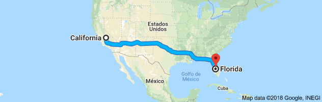 California to Florida Auto Transport Route