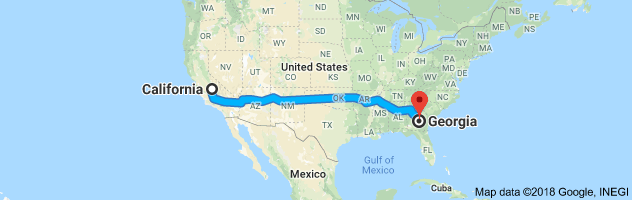 California to Georgia Auto Transport Route