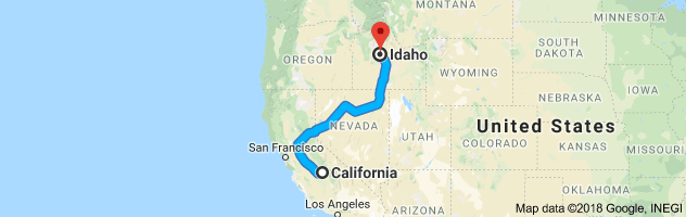 California to Idaho Auto Transport Route