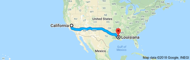 California to Louisiana Auto Transport Route