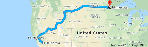 California to Minnesota Auto Transport Route