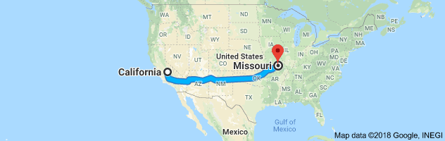 California to Missouri Auto Transport Route