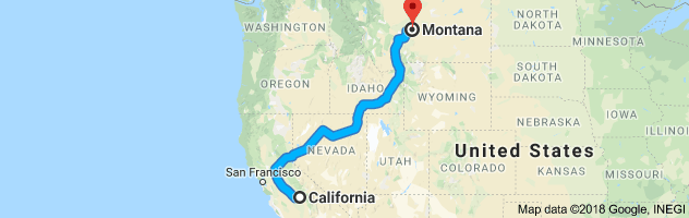 California to Montana Auto Transport Route