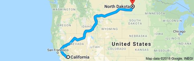 California to North Dakota Auto Transport Route