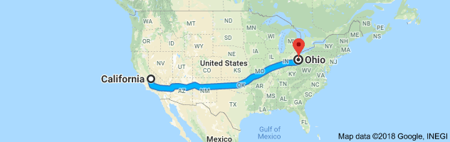 California to Ohio Auto Transport Route