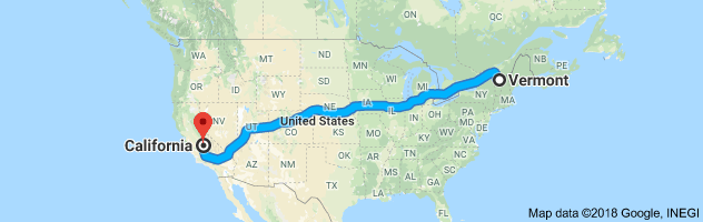 California to Vermont Auto Transport Route