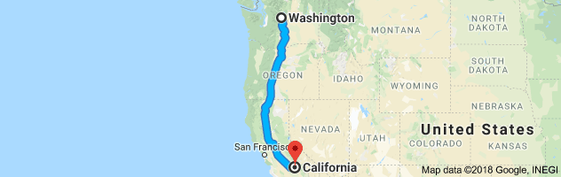 California to Washington Auto Transport Route
