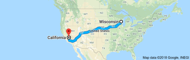 California to Wisconsin Auto Transport Route