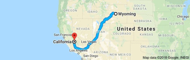 California to Wyoming Auto Transport Route
